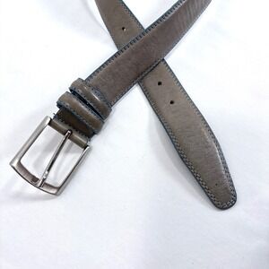 Genuine Leather Belt Made in Italy Grey with Blue Edge Silver Buckle Detail
